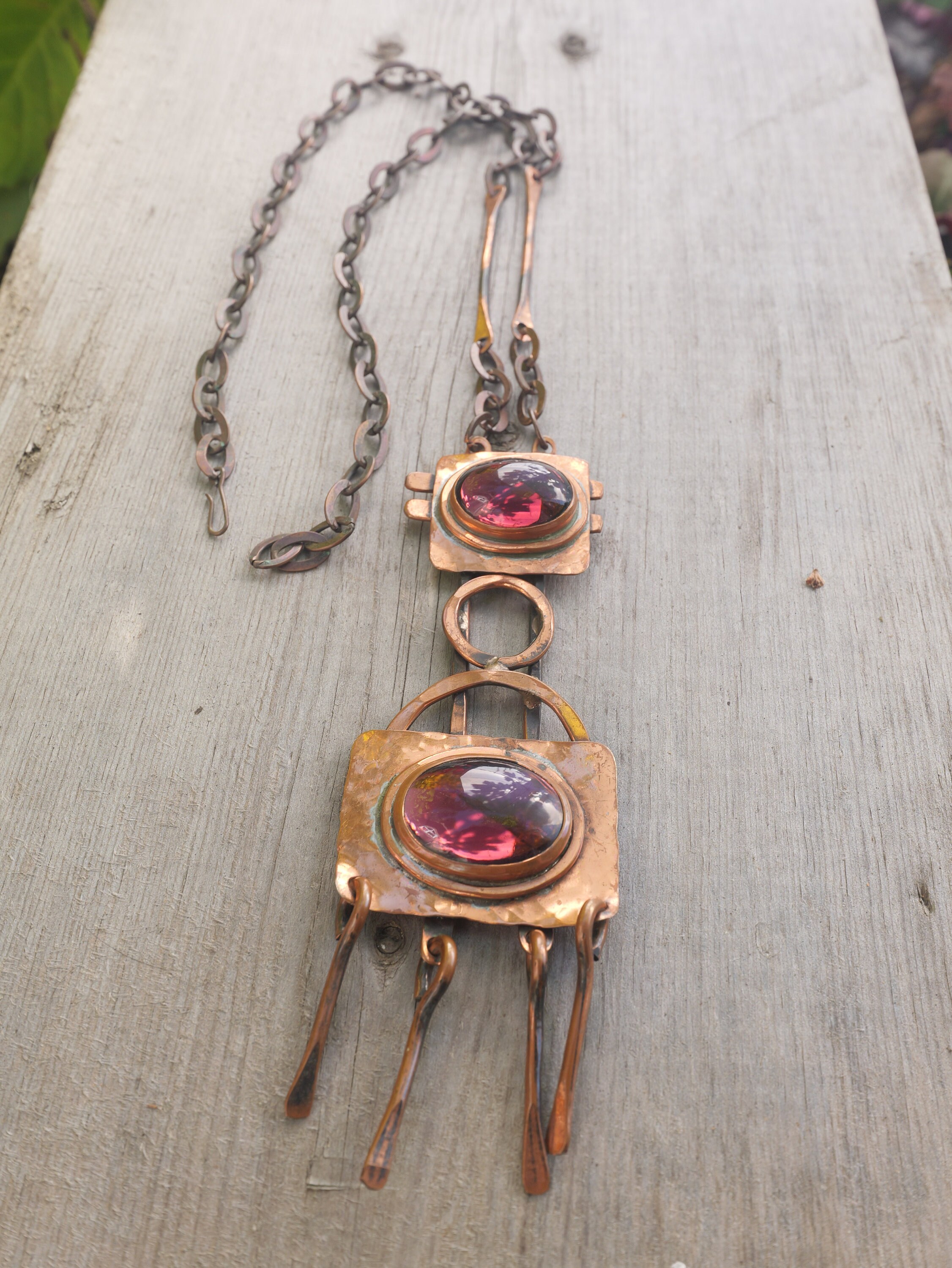 Hammered copper pendant necklace deals