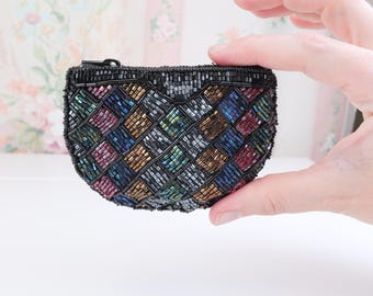 Vintage Henry BIRKS beaded coin purse / 1980’s purse accessories / Small pouch bag / Tiny purse / Gift for her