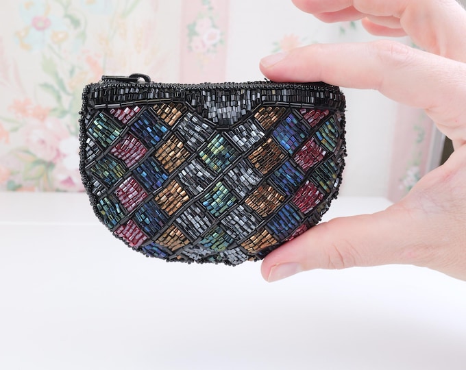 Vintage Henry BIRKS beaded coin purse / 1980’s purse accessories / Small pouch bag / Tiny purse / Gift for her