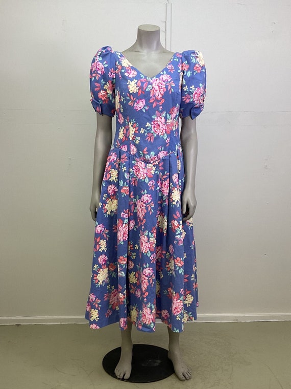 ★Laura Ashley/VTG Dresses/Made in G. B. Vintage Laura Ashley Wool Cotton Red Floral Great Britain