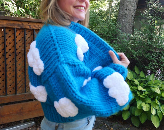 Myracle Brand Vintage Hand Made Puffy Cloud Cardigan Sweater / Chunky Hand Made Sweater Size Small Viral Trend Sweater / Vintage Wool
