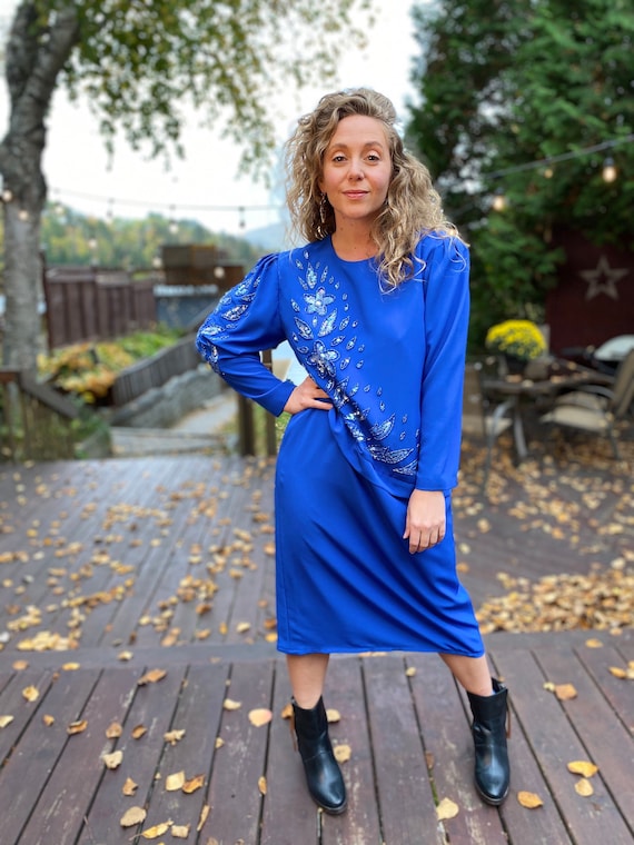 Royal Blue 1980's Cocktail Dress Large
