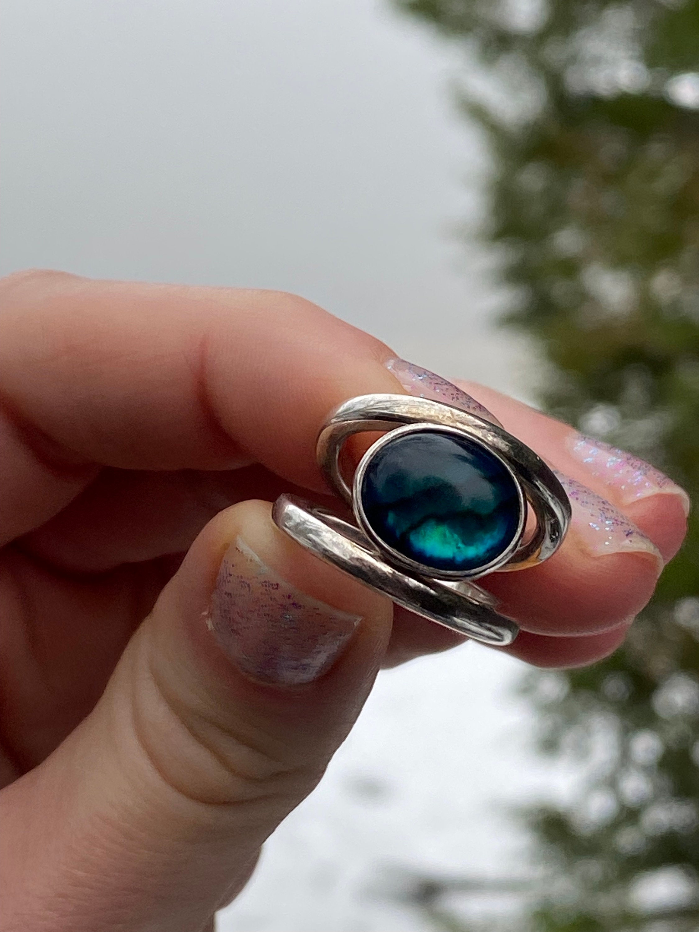 Womens Vintage Silver Ring Statement Ring With Green Stone