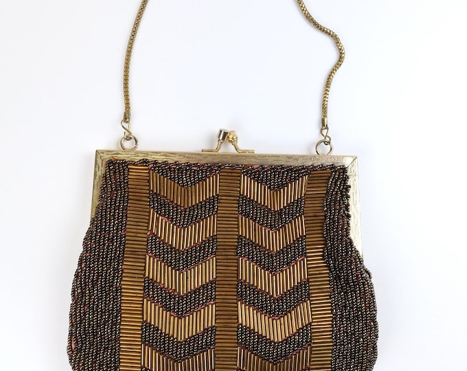Vintage 1950's gold beaded evening bag clutch