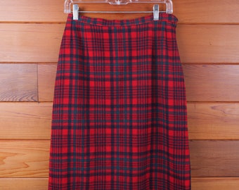 Vintage Pendleton Wool Pencil Skirt: Red Green Plaid, 27/28" Waist