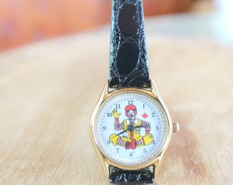 Collectors Vintage 1970s Ronald Mcdonald Watch: Brown Leather