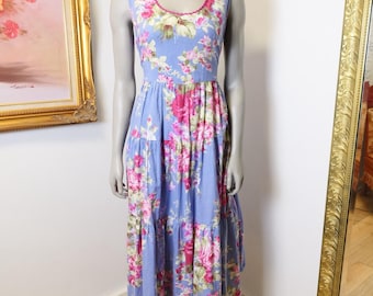 Vintage April Cornell purple floral table cloth dress