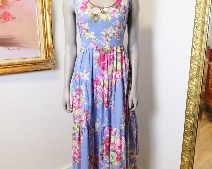 Vintage April Cornell purple floral table cloth dress