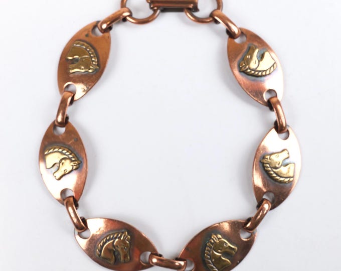 Vintage Copper Horse Head Link Bracelet Signed Solid Copper 1970’s 1980’s