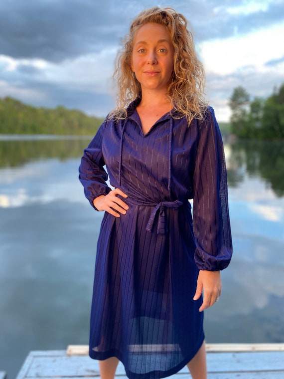 1980's Navy Blue Vintage Midi Dress bt Strawberry