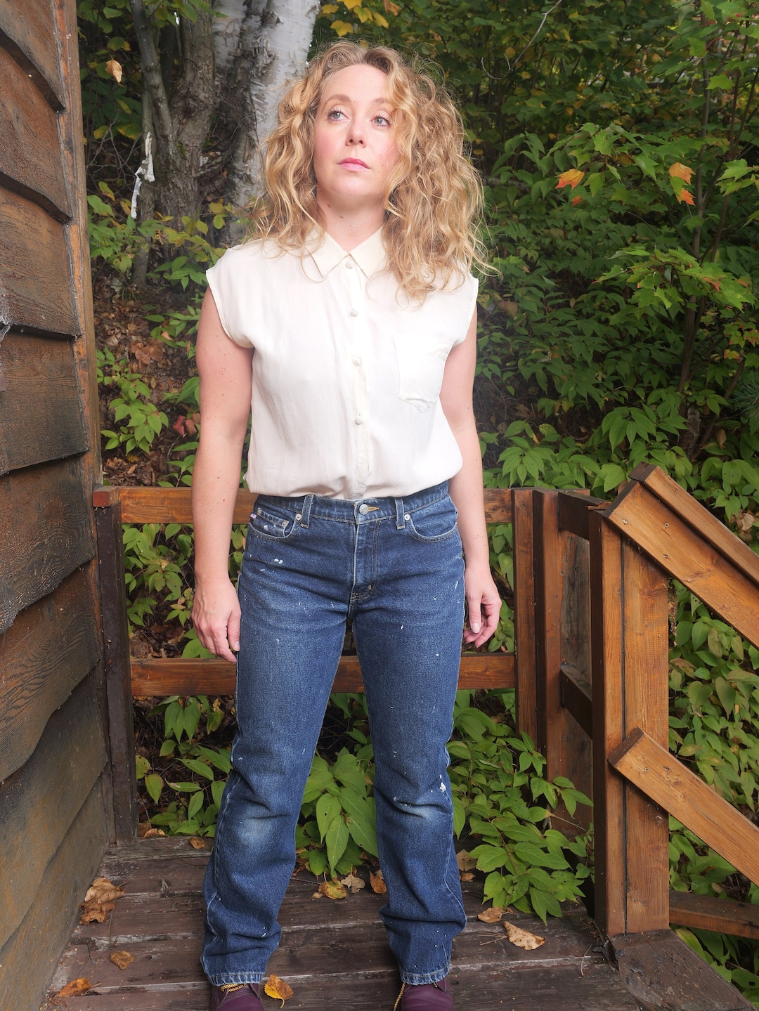 パンツ Ralph Lauren 90s Boots Cut Twill Pants Vintage Ralph Lauren Jeans: 90s Dark Wash Bootcut Denim With Paint