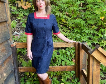 Vintage Laura Ashley Sailor Dress: Linen Cotton Nautical Style