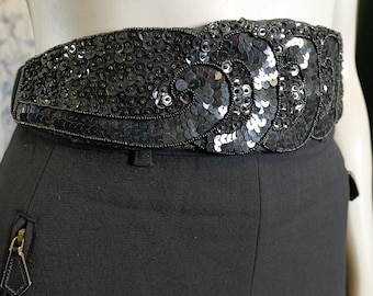 1980’s Satin Stretch Cumber Bun Belt, Fully Beaded Sequined Vintage