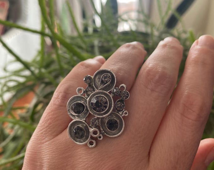 Large artsy purple and silver statement ring