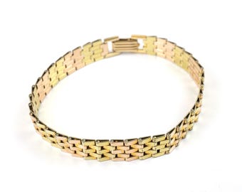 Vintage yellow gold and rose gold filled snake chain bracelet