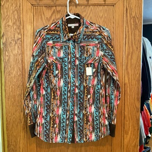 Tin Haul Women’s Vintage Western Shirt  XS/ Western Top / Retro Vintage Blouse / Cotton Western Shirt With Abstract Print / Fall Shirt