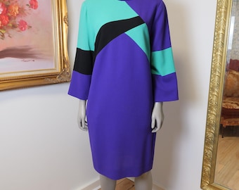 Vintage Color Block Mod Shift Dress: Seamstress Made 80s Style