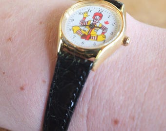 Collectors Vintage 1970s Ronald Mcdonald Watch: Brown Leather