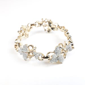 Signed SARAH COVENTRY 1958 Grape Leaves Gold Silver Tone Leaf Link Bracelet Plain and Fancy Collection