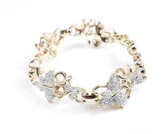 Signed SARAH COVENTRY 1958 Grape Leaves Gold Silver Tone Leaf Link Bracelet Plain and Fancy Collection