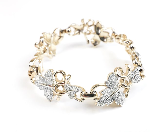 Signed SARAH COVENTRY 1958 Grape Leaves Gold Silver Tone Leaf Link Bracelet Plain and Fancy Collection