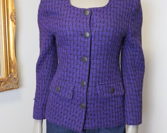 Vintage 90’s purple and black women’s tweed classic shape blazer / Size small vintage fall blazer / Cute girly blazer / light jacket / work