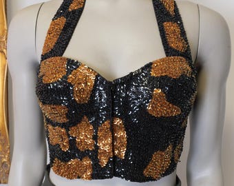 Vintage sequined bustier size small / Vintage crop top / Vegas outfit / Bachelorette Top / Sexy Madonna Bra Top