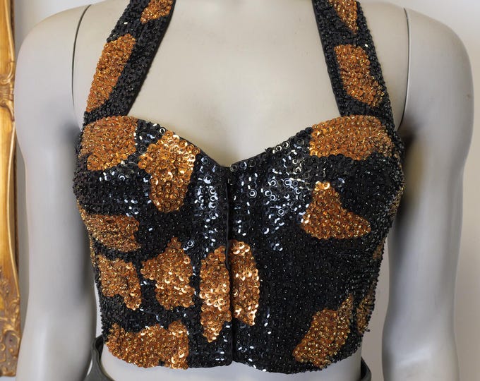 Vintage sequined bustier size small / Vintage crop top / Vegas outfit / Bachelorette Top / Sexy Madonna Bra Top
