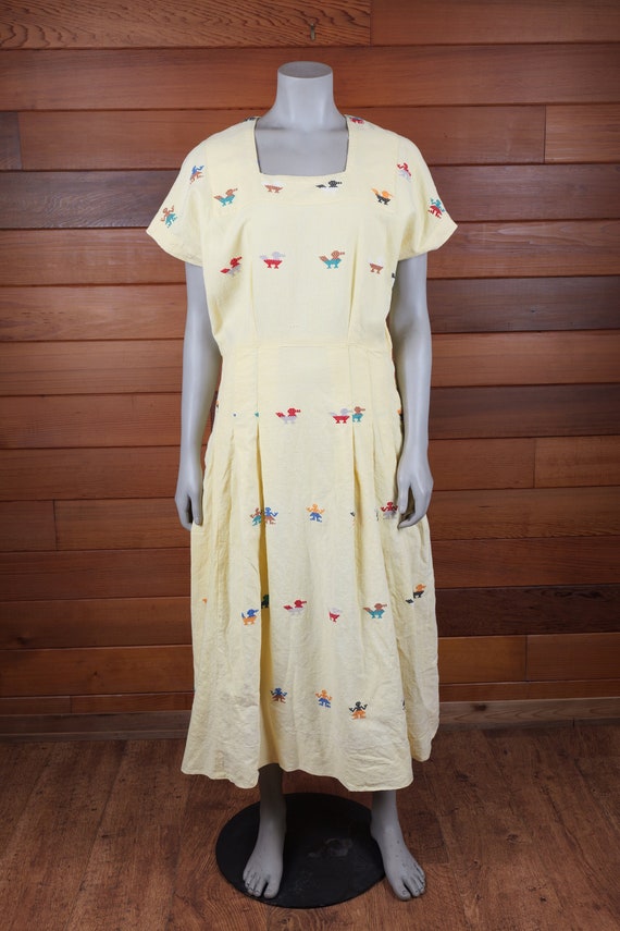 Guatemala Made Hand Loomed Yellow Dress With Embr… - image 1