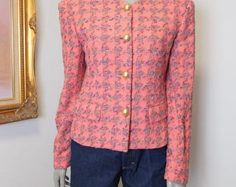Vintage 90’s Pink Women’s tweed blazer with gold buttons / Clueless jacket / 2000’s blazer / Girly pink suit jacket / Light Fall Jacket