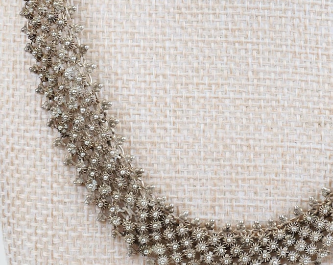 Authentic Antique Lao Dok Phikoun flower cannetille traditional necklace in solid pure sterling silver