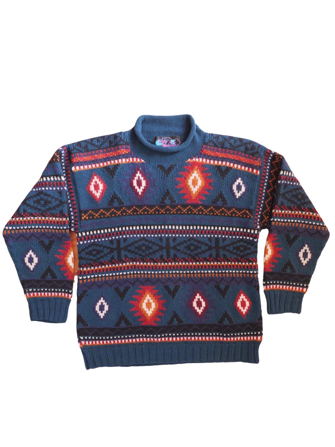 Vintage 100% Wool Aztec Sweater From Peru Size Medium - Etsy