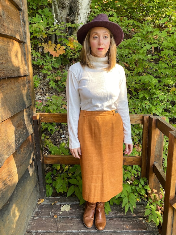 Women’s Pumpkin Spice Orange Silk Midi Skirt For F