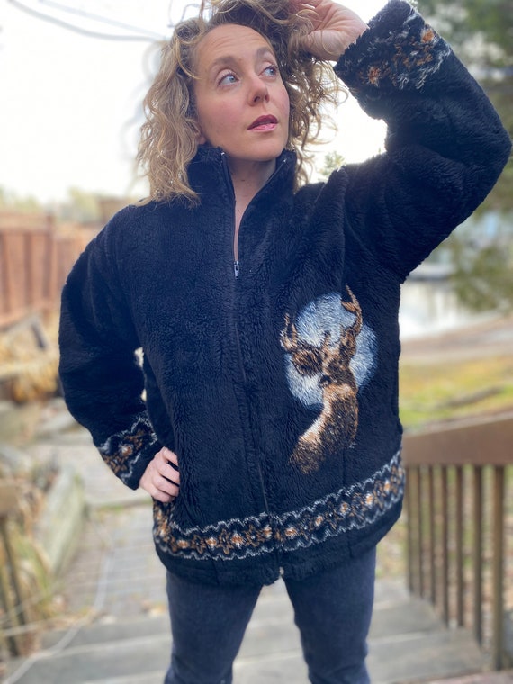 Vintage teddy Bear Jacket With Deer Graphics / 80… - image 1