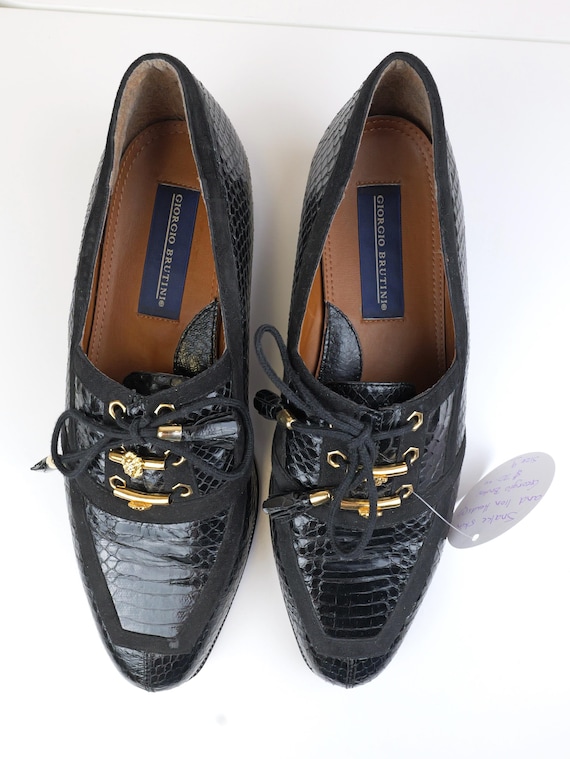 Giorgio Brutini‎ Men\'s Clifton Loafer 13 Black/Gold 179601-4 Vintage Giorgio Brutini Snake Skin Loafers: Gold Lion Detail  main image 3