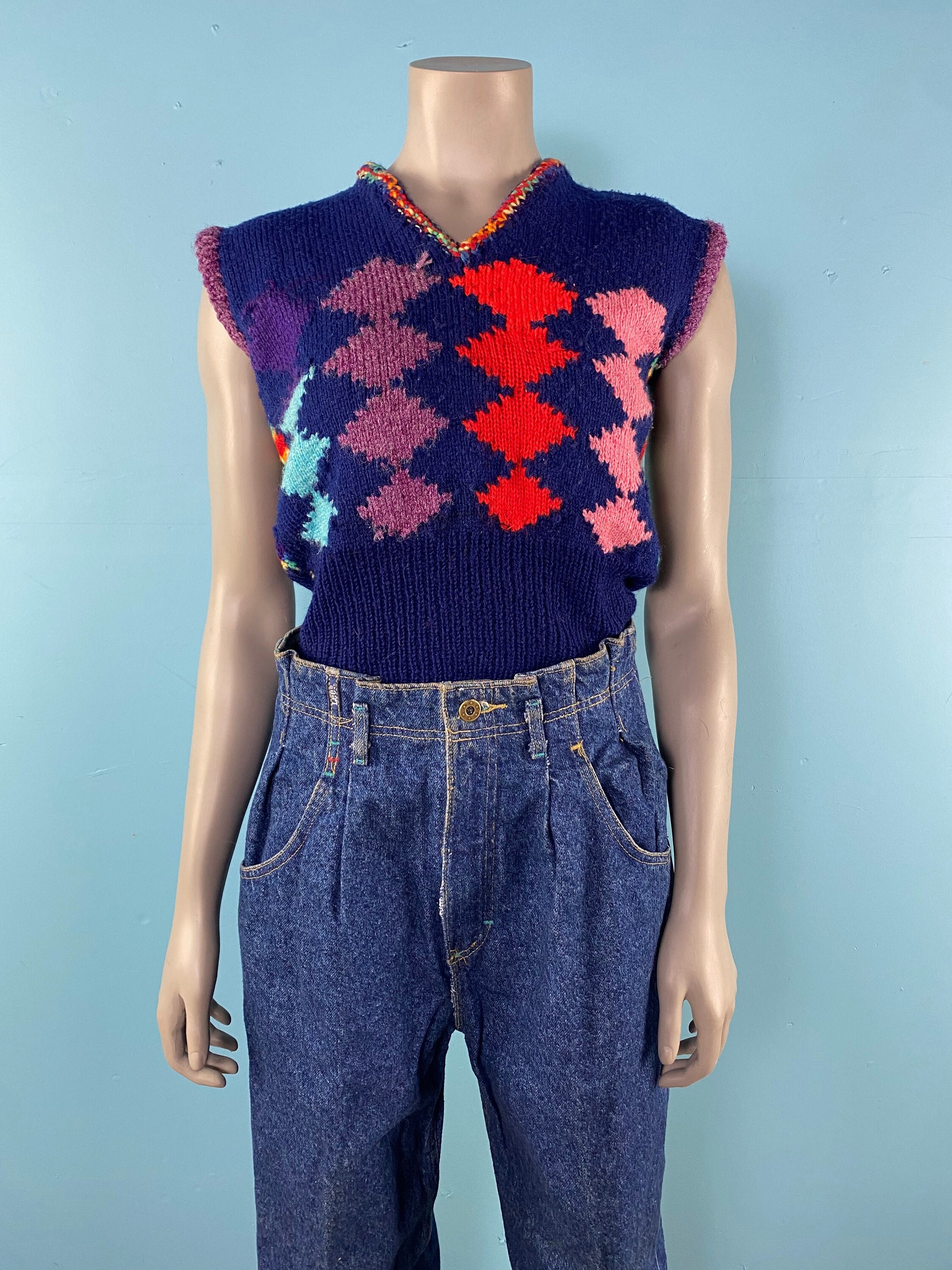 Conjugeren Zoek machine optimalisatie band Vintage Womens Sweater Vest / Knit Pullover Vest / 1970's Vest / Rainbow  Vest / Wool Vest