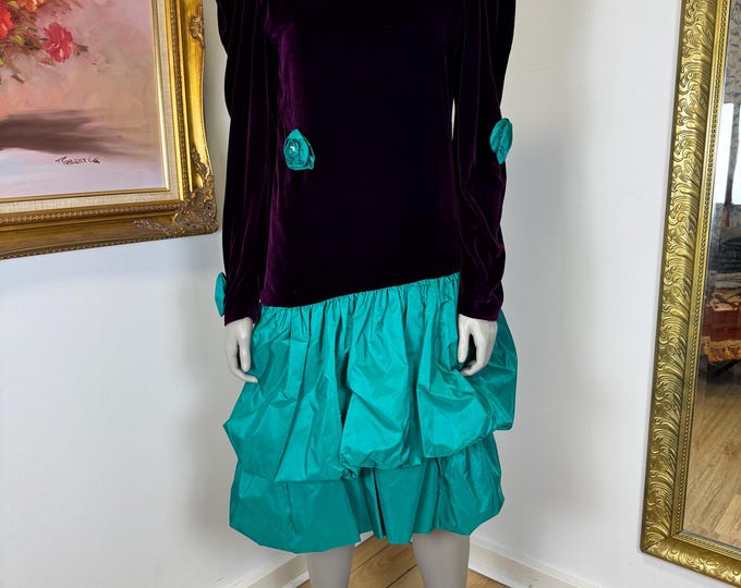 Designer Vintage Women’s Velvet 80’s dress with roses by Winstons Toronto