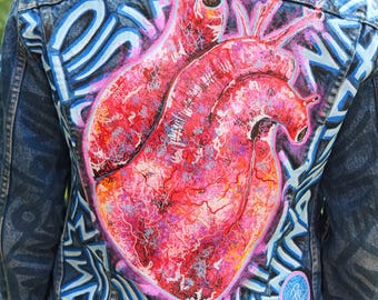 NINO Pop Art Vintage denim jacket / Pop Art Vintage Levi’s made in USA / Painted Clothing / Streetwear Vintage Jacket