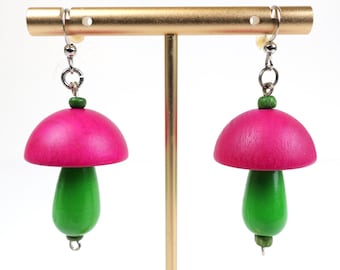 Vintage Aarikka Finland wooden mushroom earrings