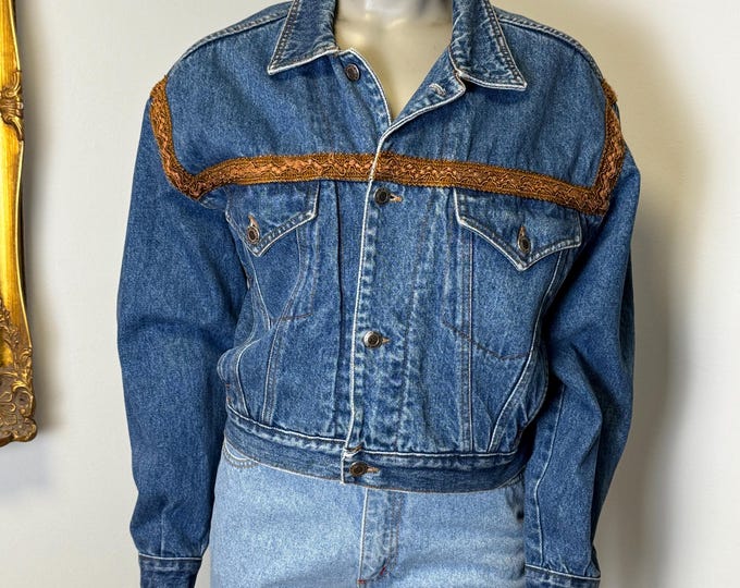 Vintage Easy Boys made in Portugal 1980's women's western blue jean jacket crop length