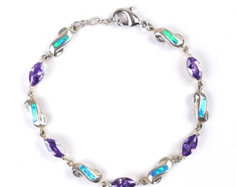 Vintage sterling silver purple and turquoise bracelet faux opal