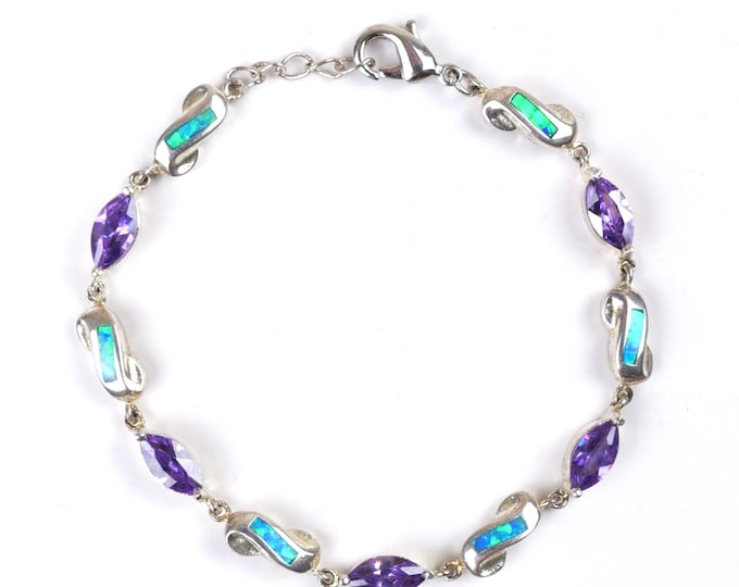 Vintage sterling silver purple and turquoise bracelet faux opal
