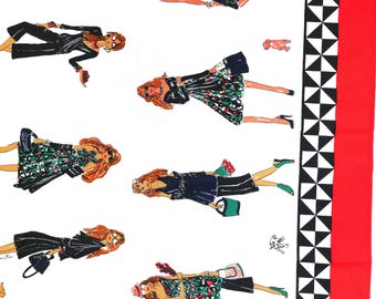 Women’s vintage scarf with fashion women and dogs print