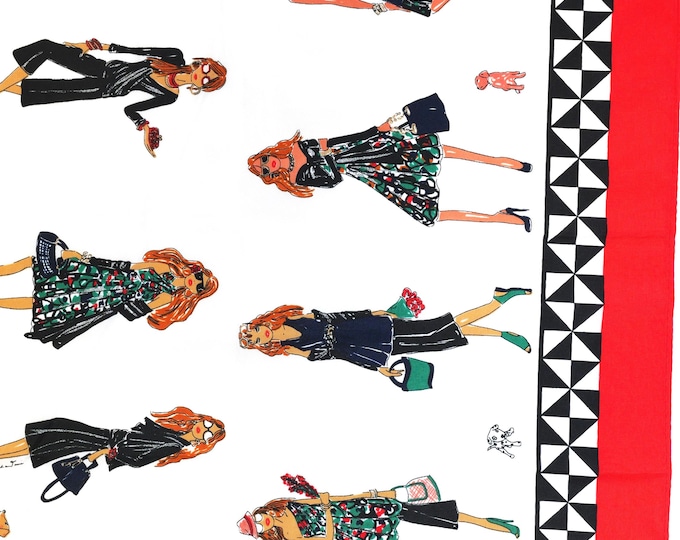 Women’s vintage scarf with fashion women and dogs print