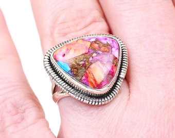Spiny oyster turquoise and copper composite ring