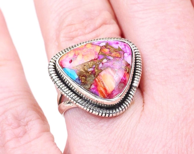 Spiny oyster turquoise and copper composite ring