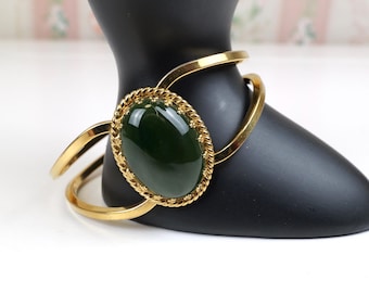 Vintage gold bracelet with green stone Christmas party accessories