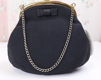 Vintage 1950's little black evening bag with bow / Dressy purse for events
