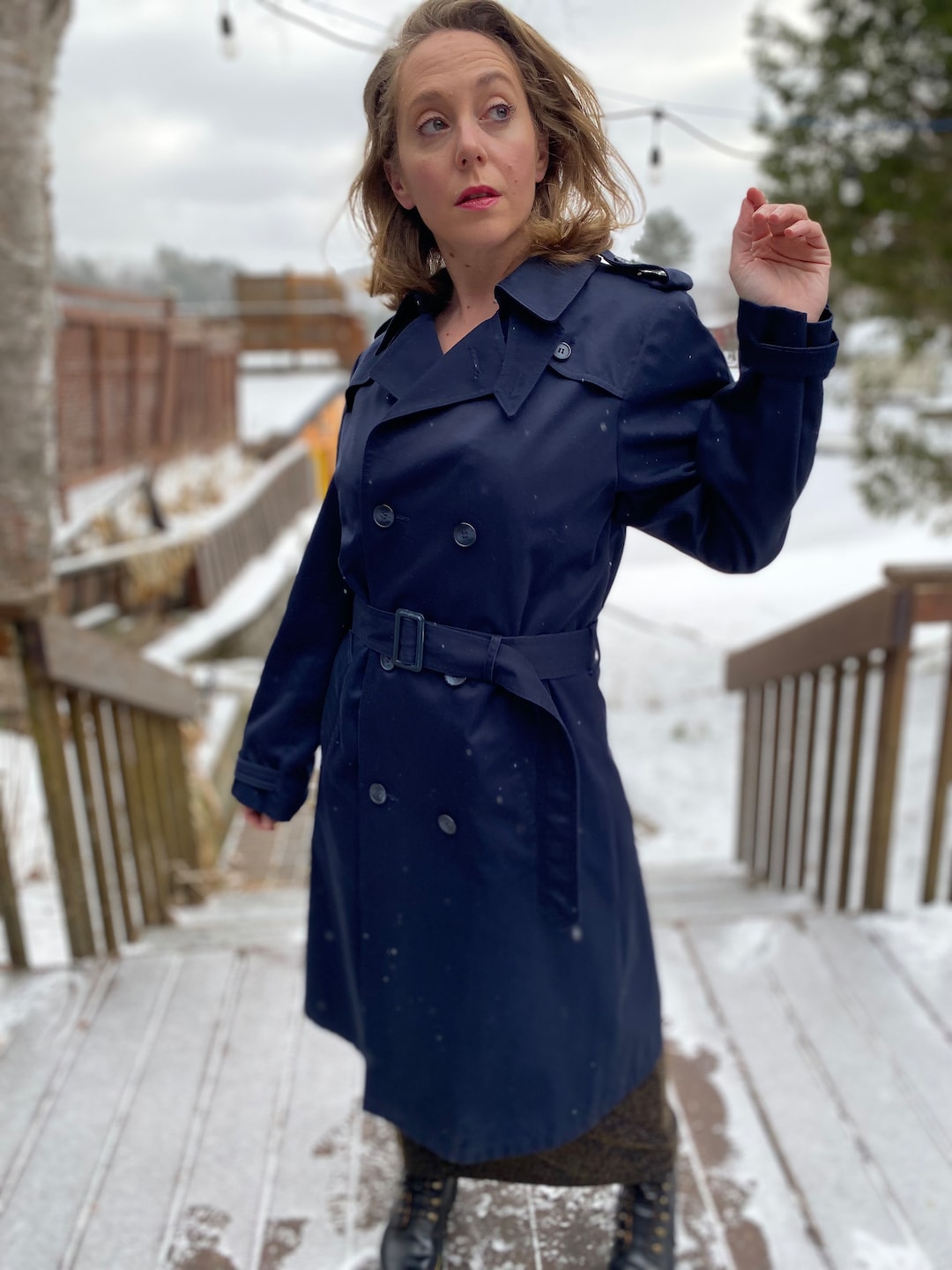 Vintage Pierre Cardin Navy Blue Trench Coat: Classic