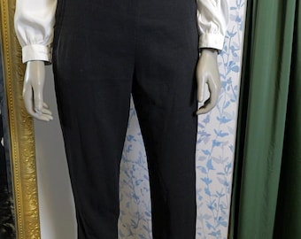 Vintage Authentic Hermes Trousers, Black Wool Cigarette Pants